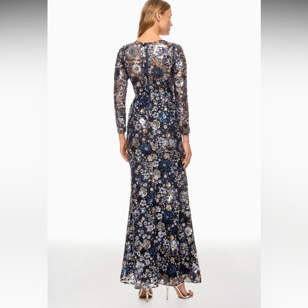 Dress the Population Navy Floral Sequin Long Sleeve Gown - Picture 4 of 11